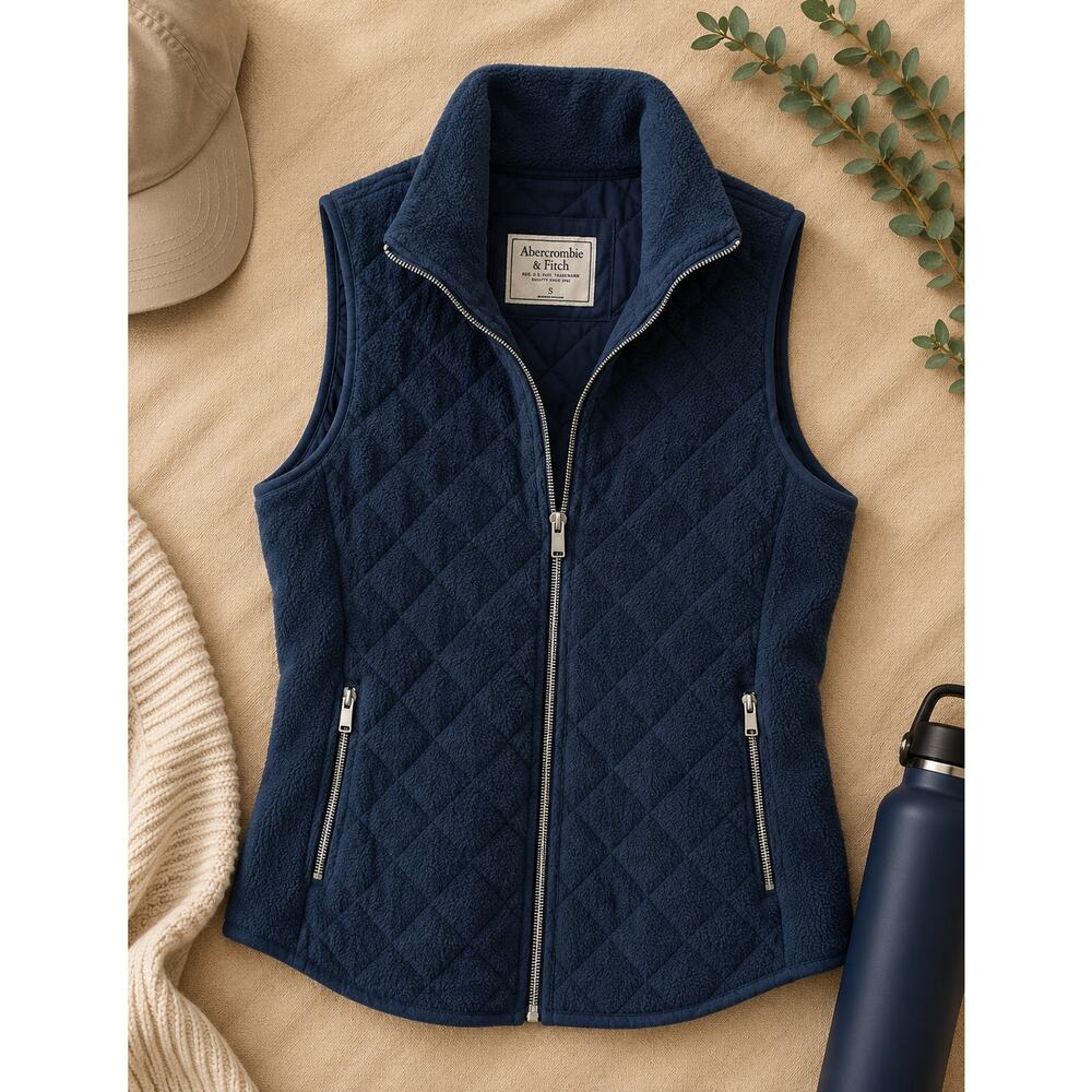 Abercrombie & Fitch Women’s Soft Shell Quilted Fleece Zip-Up Vest Black Size S - Picture 1 of 9